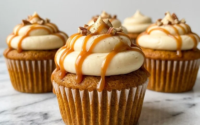 Moist Pumpkin Cupcakes Caramel Cream Cheese Frosting
