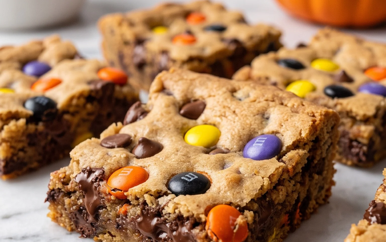 Halloween M&M Cookie Bars Easy Recipe