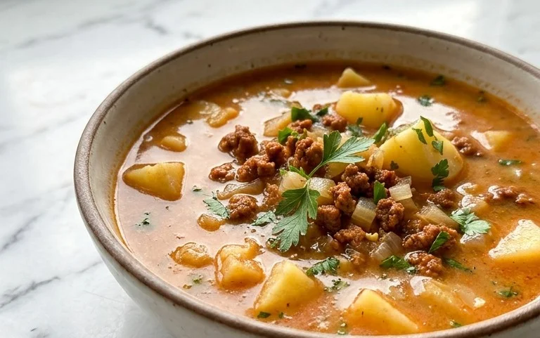 Hearty Spanish Potato Soup with Beef Beef Chorizo