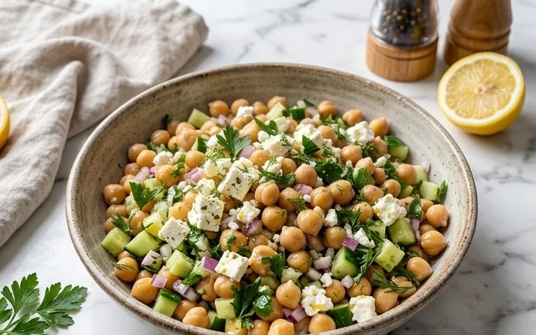 Quick Lemony Chickpea Feta Salad Recipe